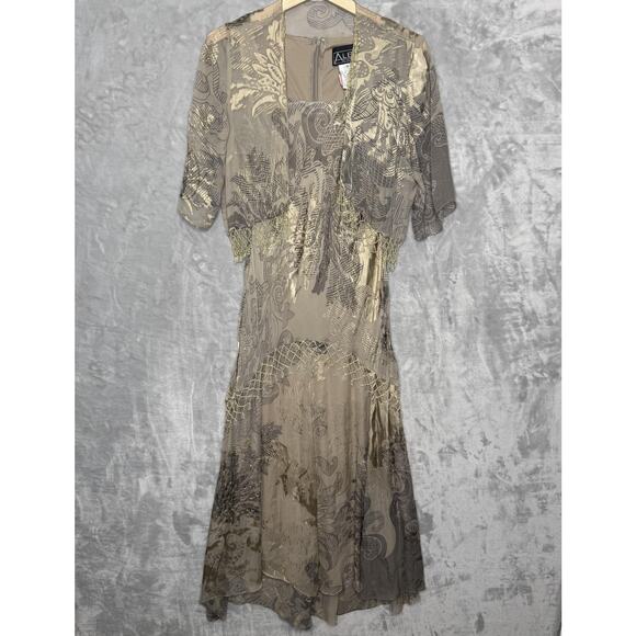 Alex Evenings Dress Womens Size 10 Beige Gold Embellished Sleeveless Formal Gown - Picture 1 of 11
